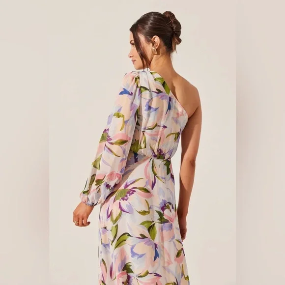 NWT ASTR The Label Sandersonia Pink Floral One Shoulder Dress Size Small - Picture 4 of 11